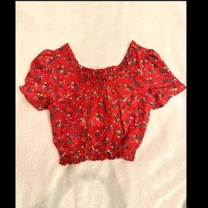 Ruffled floral red Japna crop top :)